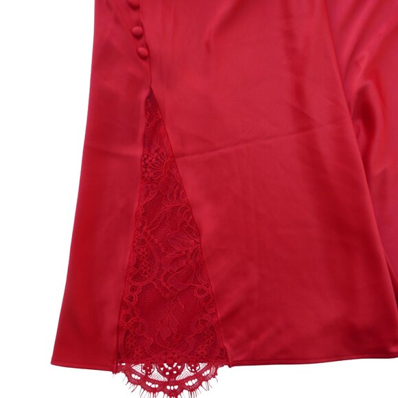 Victoria's Secret Red Liquid Satin Slip Dress Side Buttons Lace Panels Adj Strap - Picture 5 of 9